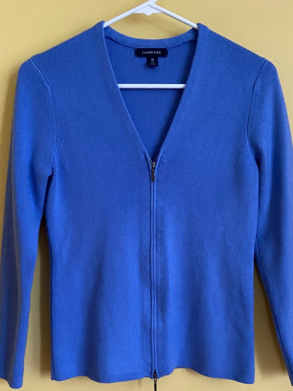 Land's End Blue Knit Cardigan zip front V neck XS